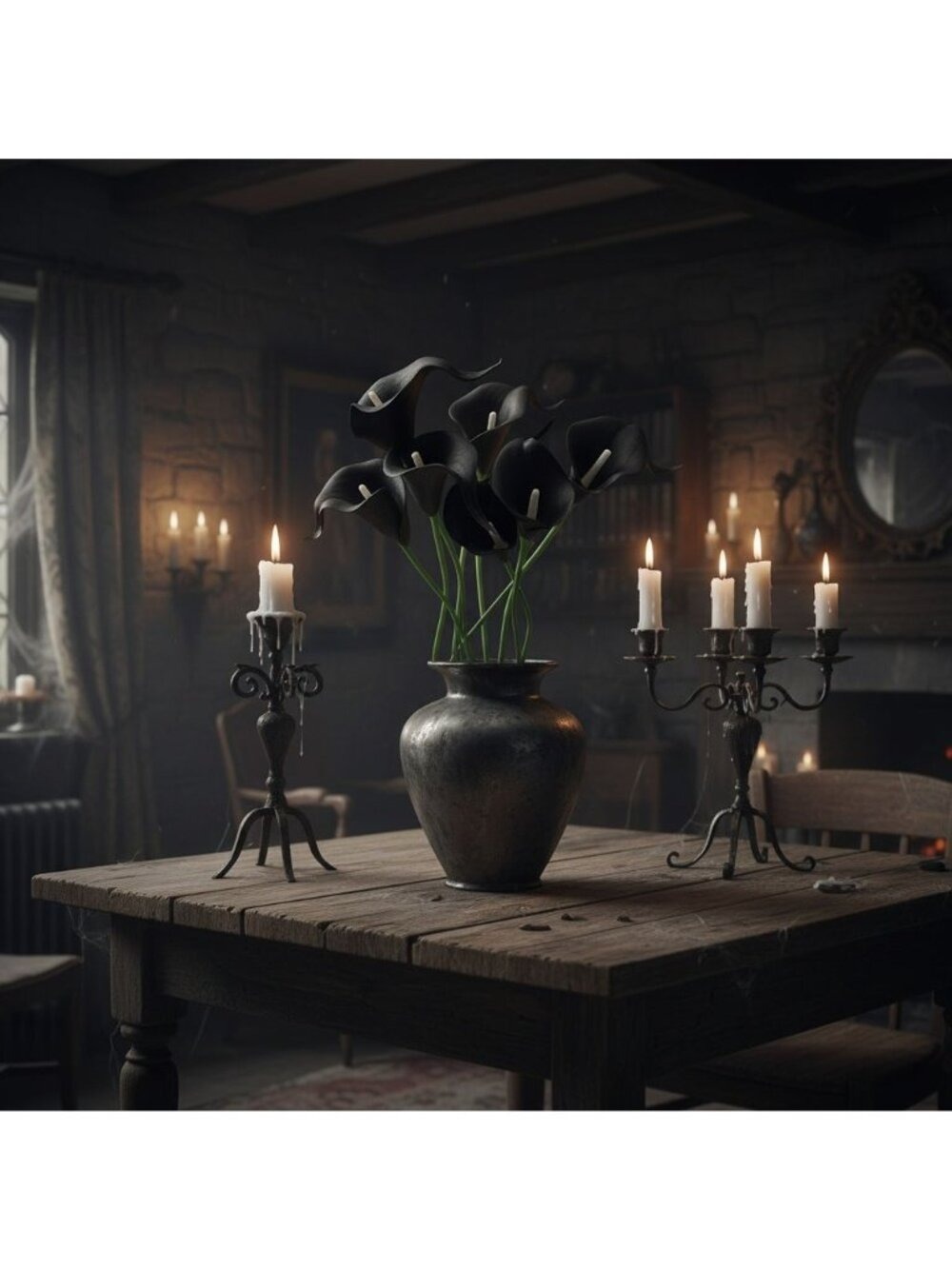 Black Calla Lily Artificial Flowers Set of 5 Stems Gothic Modern Decor - Picture 8 of 16